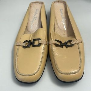 Salvatore Ferragamo Tan Mules with Black Buckle